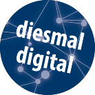 Blauer Kreis mit weißer schräg gestellter Schrift diesmal digital vor einem stilisierten Netzwerk aus Punkten und Verbindungslinien