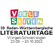 Logo der 39. Baden-Württembergischen Literaturtage Viele Seiten mit bunten Buchstabenkästchen, Villingen-Schwenningen, 23.09.–25.10.2022.